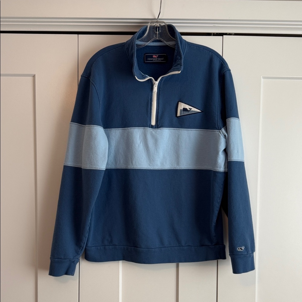 Vineyard Vines Men’s Quarter-Zip Sweater Navy and Light Blue